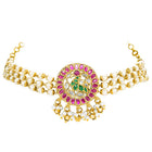 Peora Pink & Green Jadau Swan Choker Pearl Set