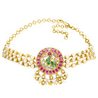 Peora Pink & Green Jadau Swan Choker Pearl Set