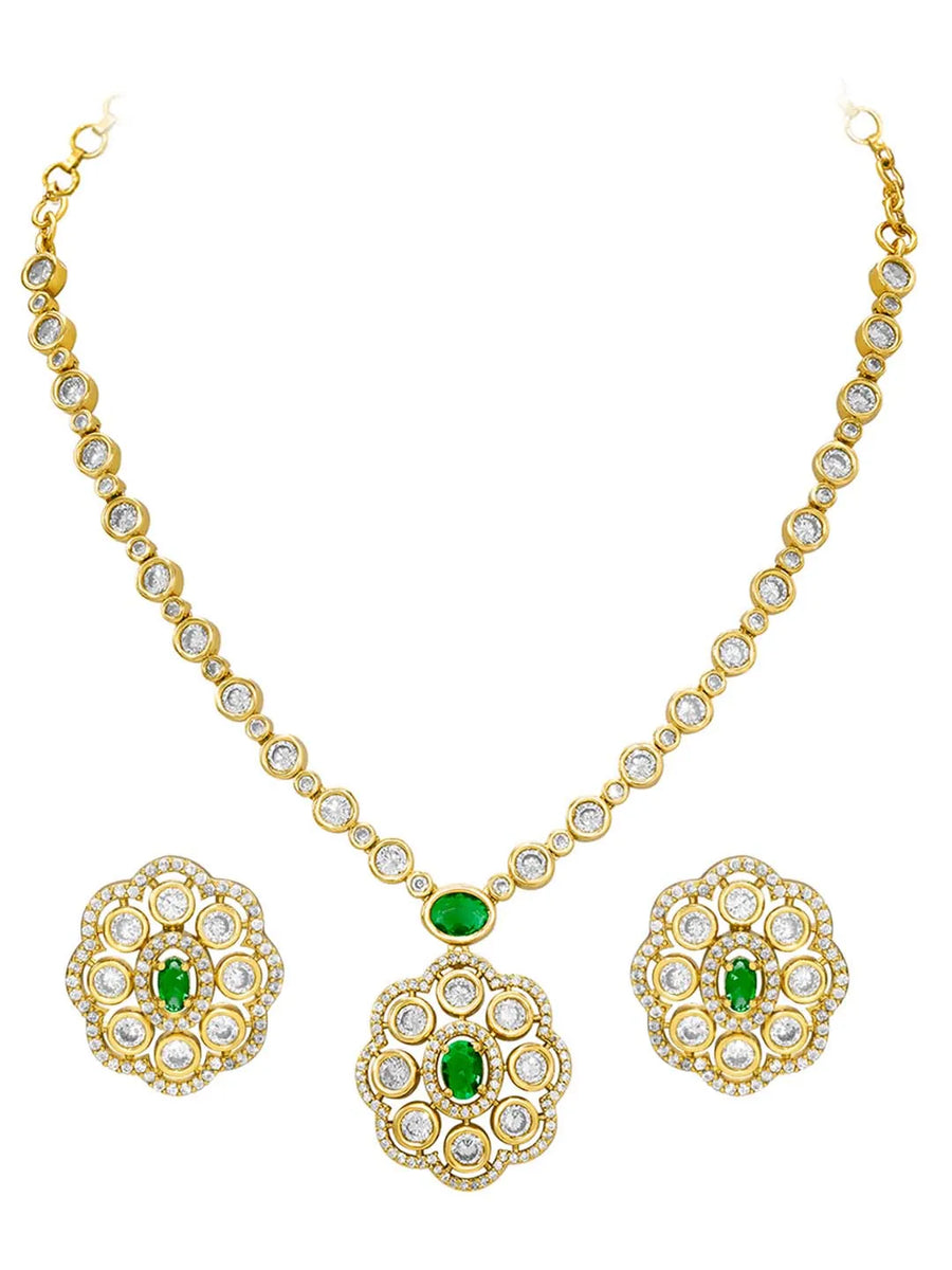 Peora Modern Emerald Kundan Polki Pendant Set