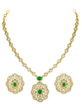 Peora Modern Emerald Kundan Polki Pendant Set