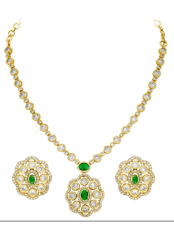 Peora Modern Emerald Kundan Polki Pendant Set