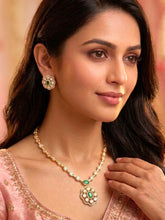 Peora Modern Emerald Kundan Polki Pendant Set