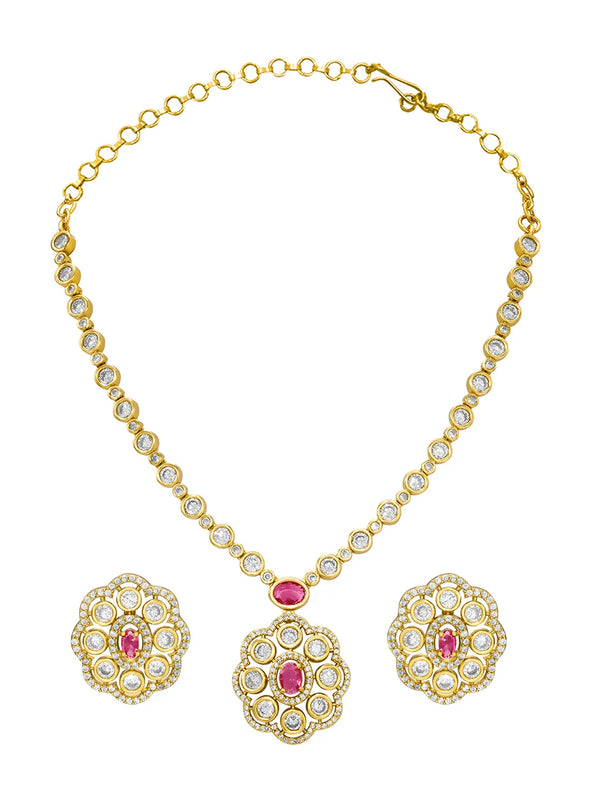 Peora Modern Ruby Kundan Polki Pendant Set
