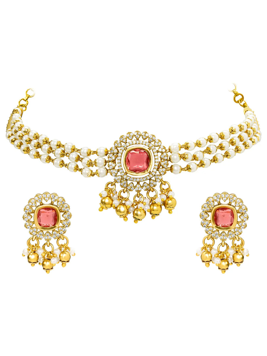 Peora Traditional Ruby Pearl Kundan Choker Set