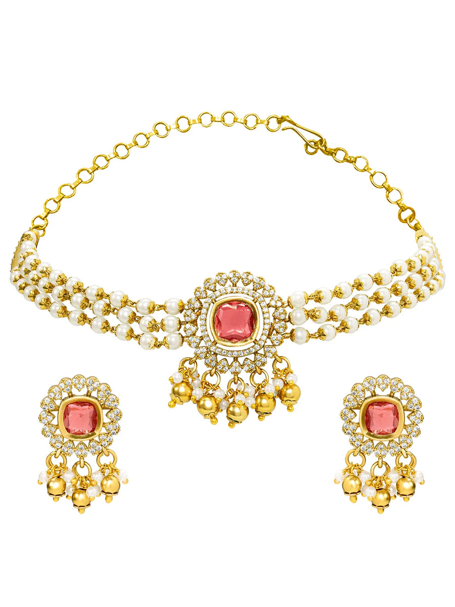 Peora Traditional Ruby Pearl Kundan Choker Set