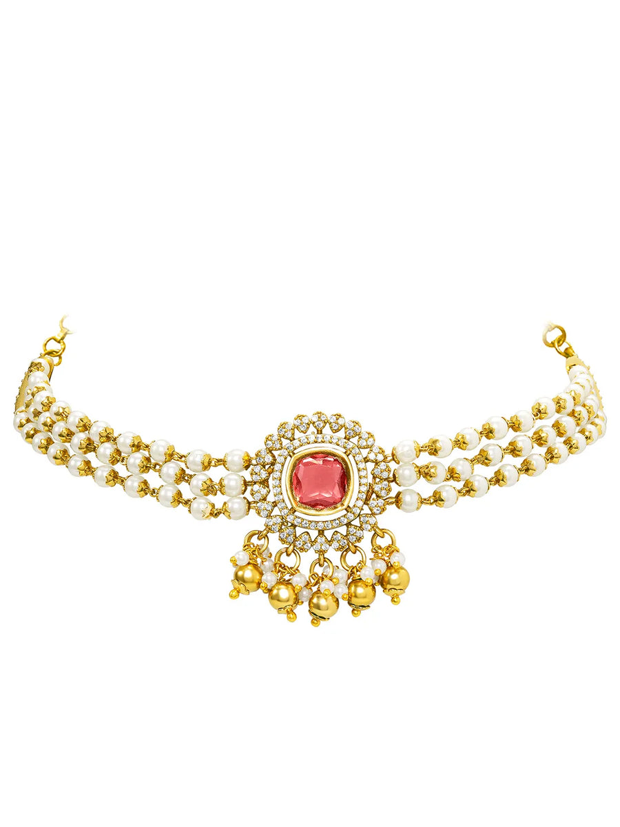 Peora Traditional Ruby Pearl Kundan Choker Set