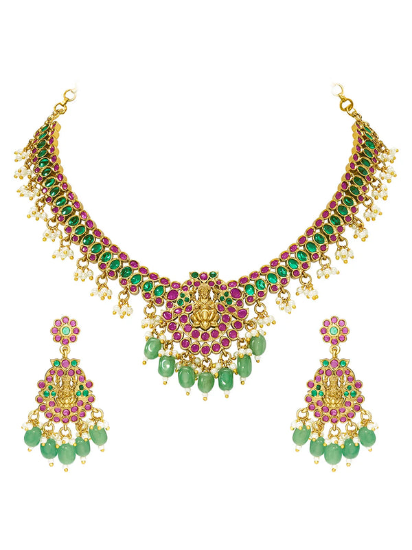 Peora Divine Laxmi Temple Multi Color Necklace Set