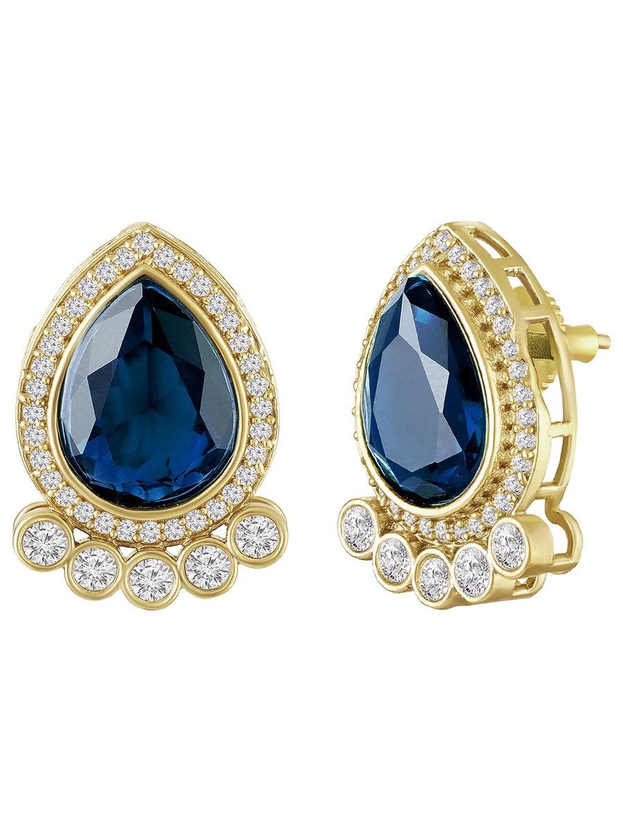 Gleaming Teardrop Crystal Studs - Blue