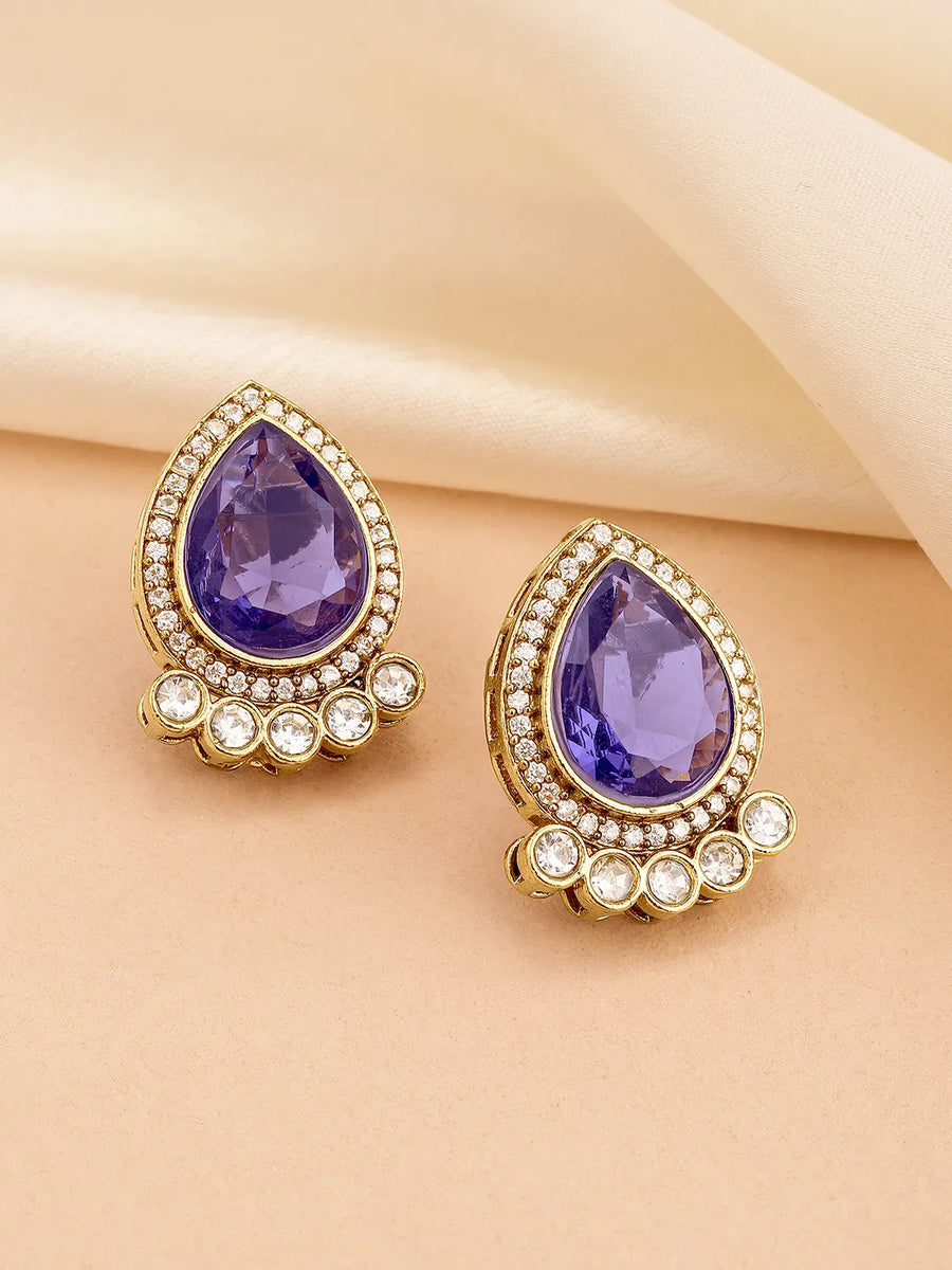 Gleaming Teardrop Crystal Studs - Purple