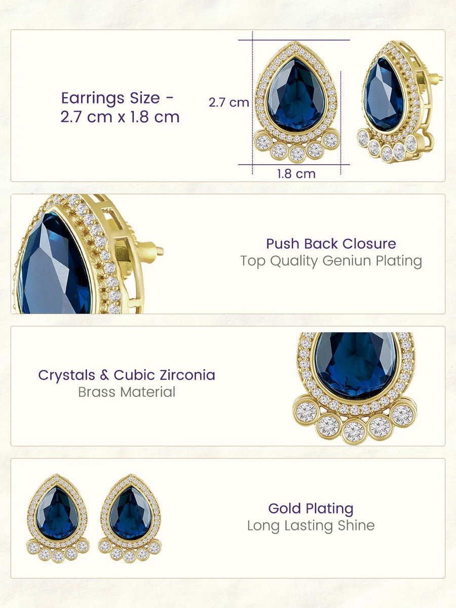 Gleaming Teardrop Crystal Studs - Blue