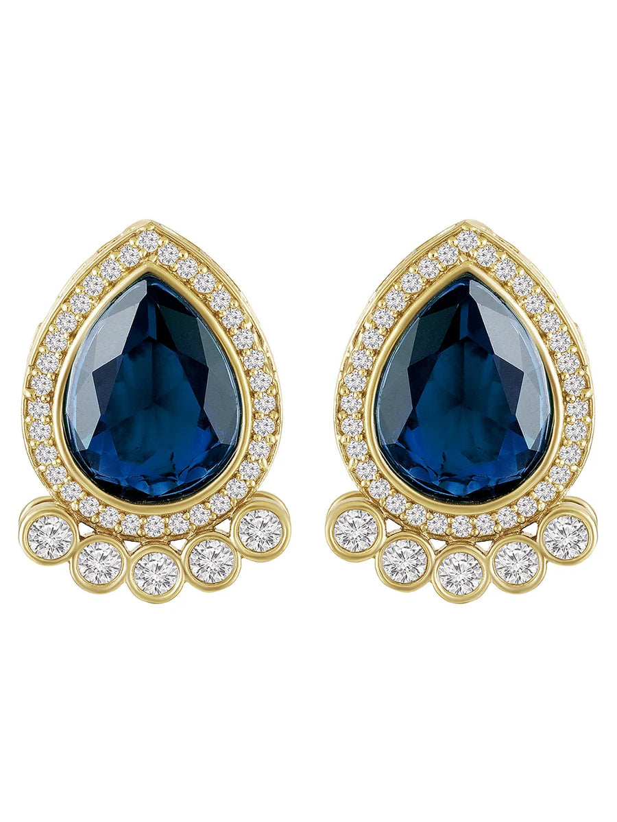 Gleaming Teardrop Crystal Studs - Blue
