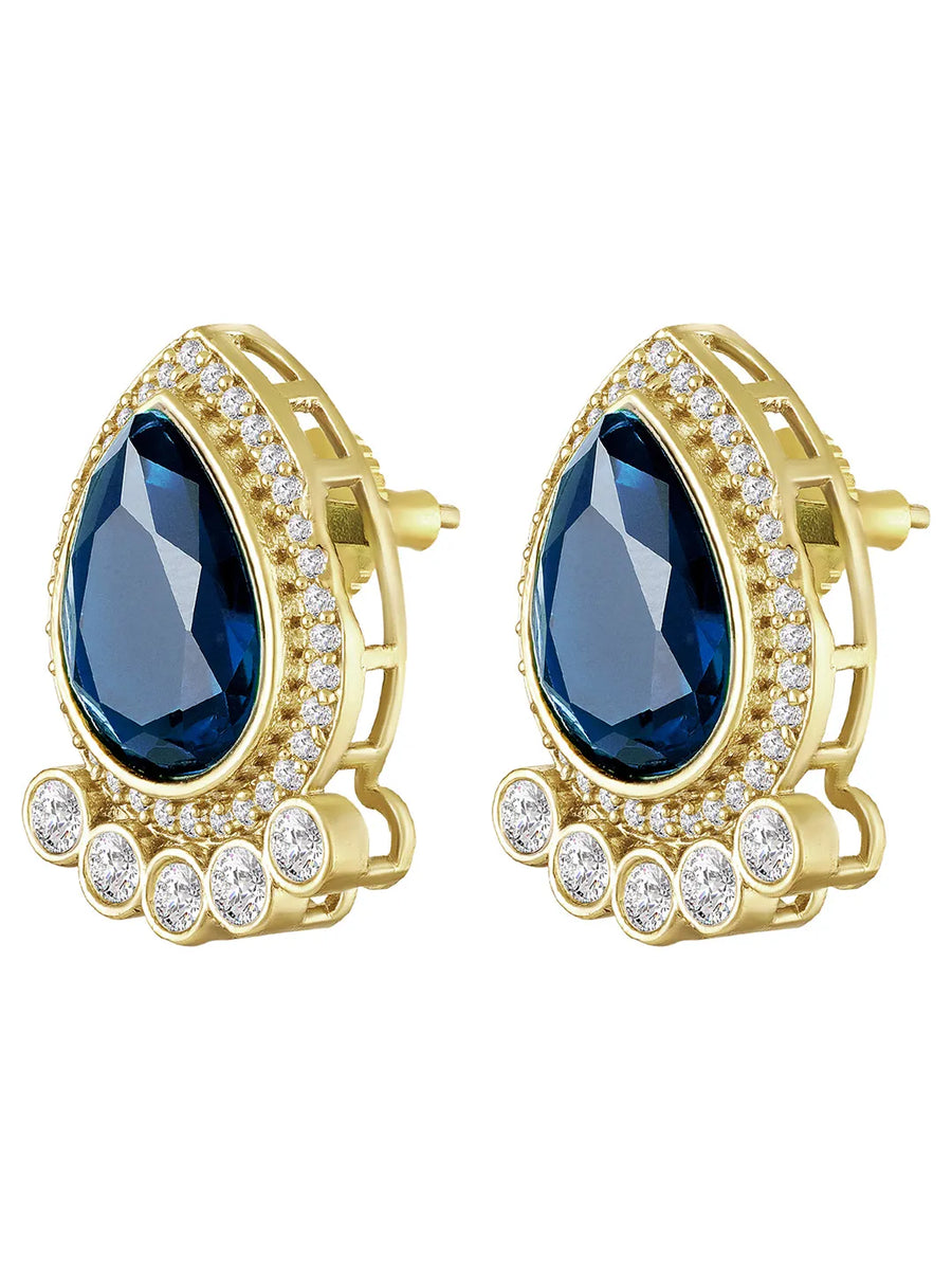 Gleaming Teardrop Crystal Studs - Blue