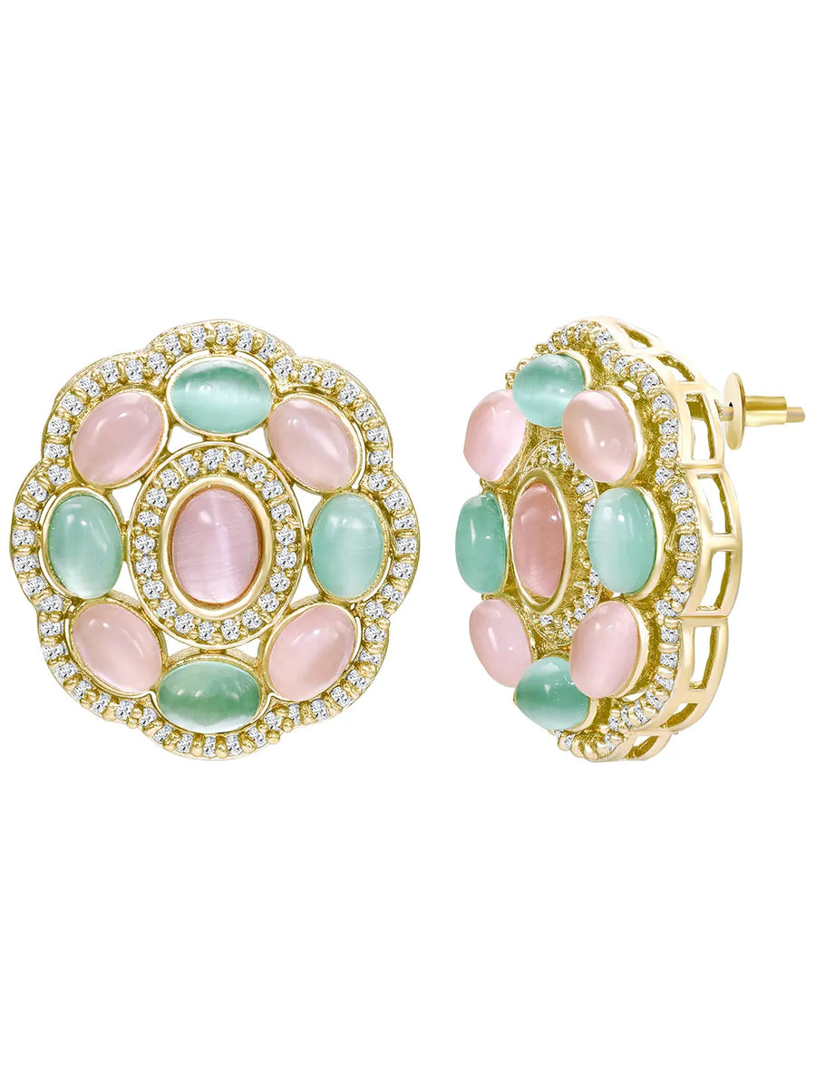 Peora Floral Charm Stud Earrings - Gold