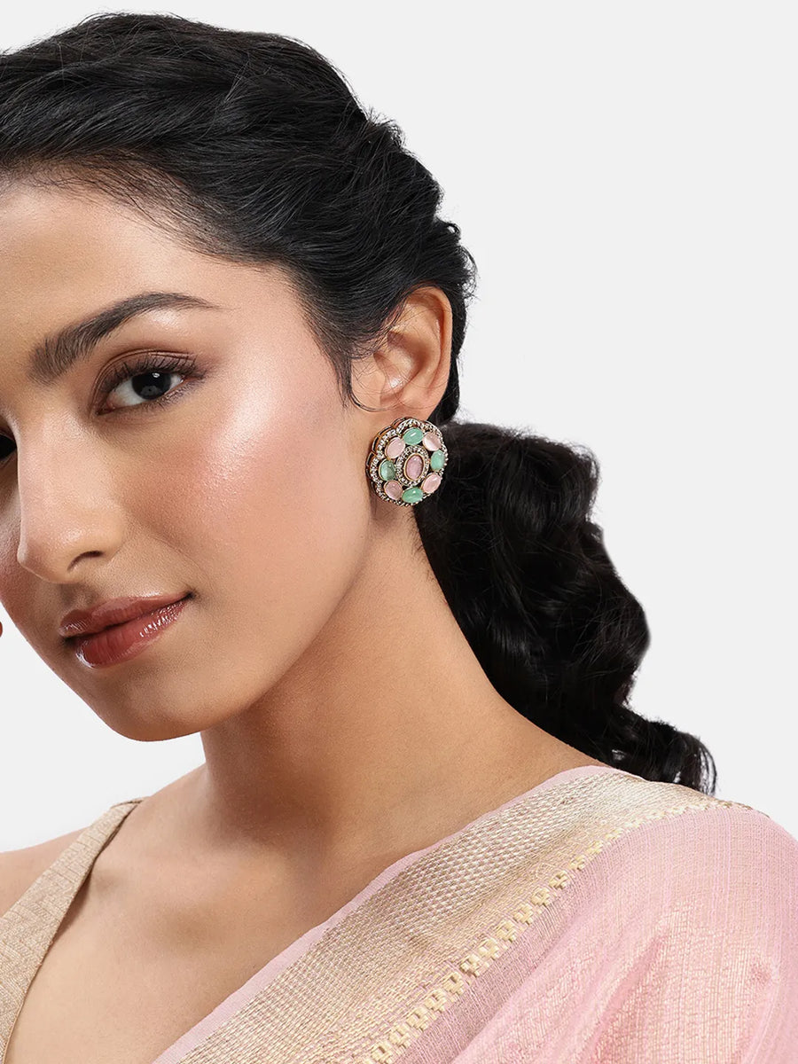 Peora Floral Charm Stud Earrings - Gold