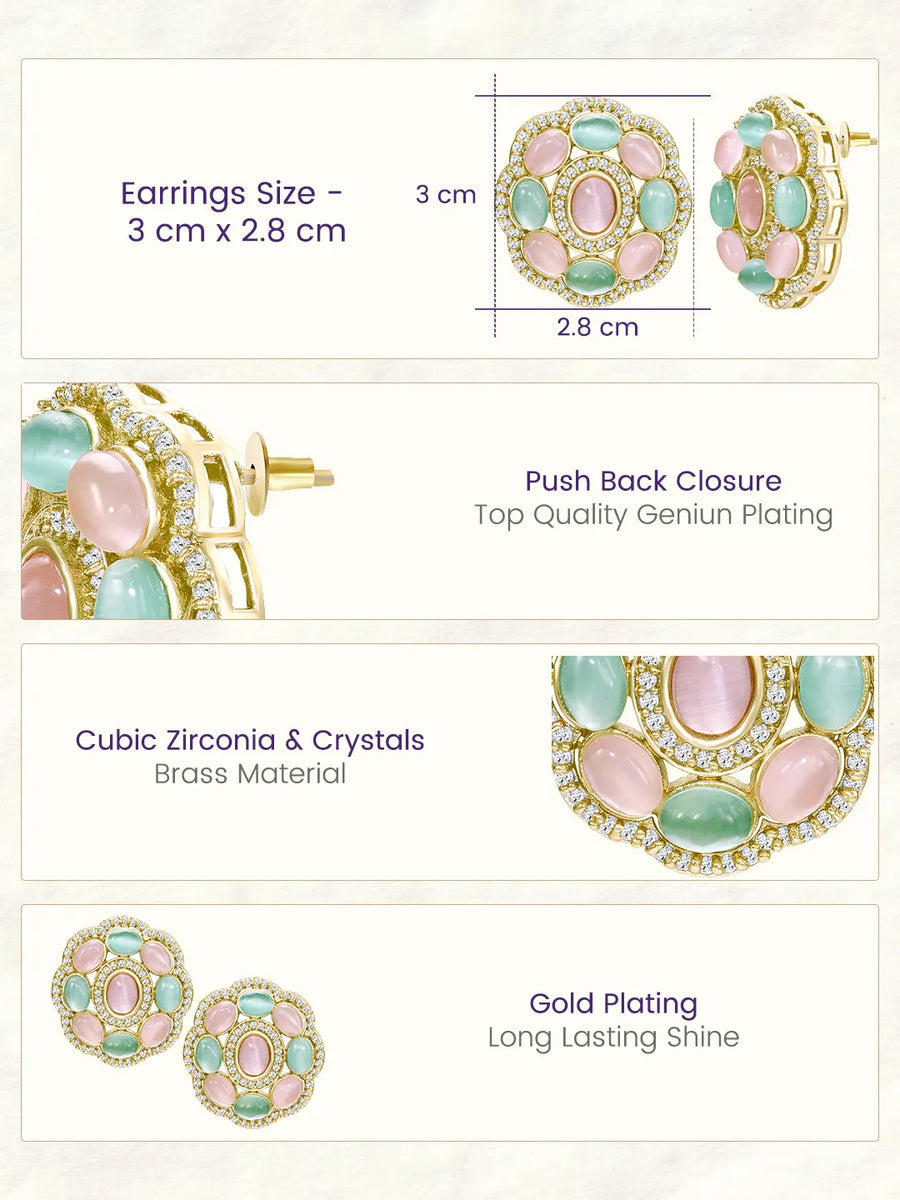 Peora Floral Charm Stud Earrings - Gold
