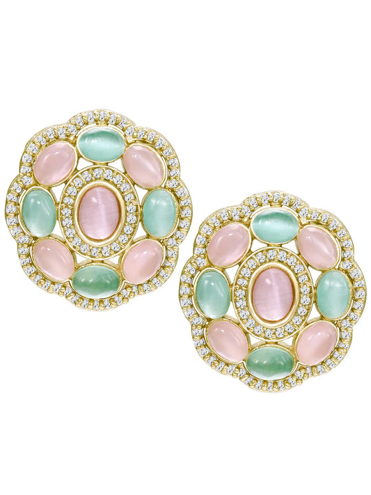Peora Floral Charm Stud Earrings - Gold