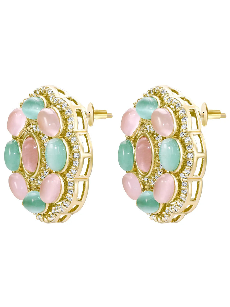 Peora Floral Charm Stud Earrings - Gold