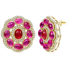 Peora Floral Charm Ruby Stud Earrings - Gold