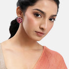 Peora Floral Charm Ruby Stud Earrings - Gold