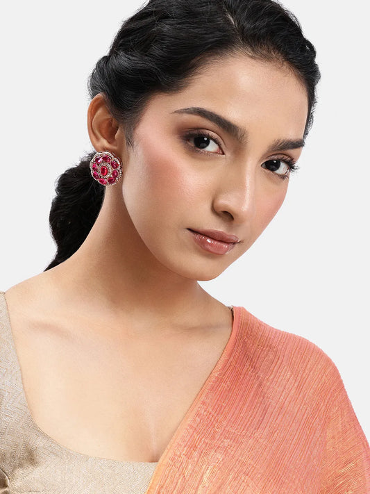 Peora Floral Charm Ruby Stud Earrings - Gold