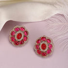 Peora Floral Charm Ruby Stud Earrings - Gold