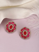 Peora Floral Charm Ruby Stud Earrings - Gold