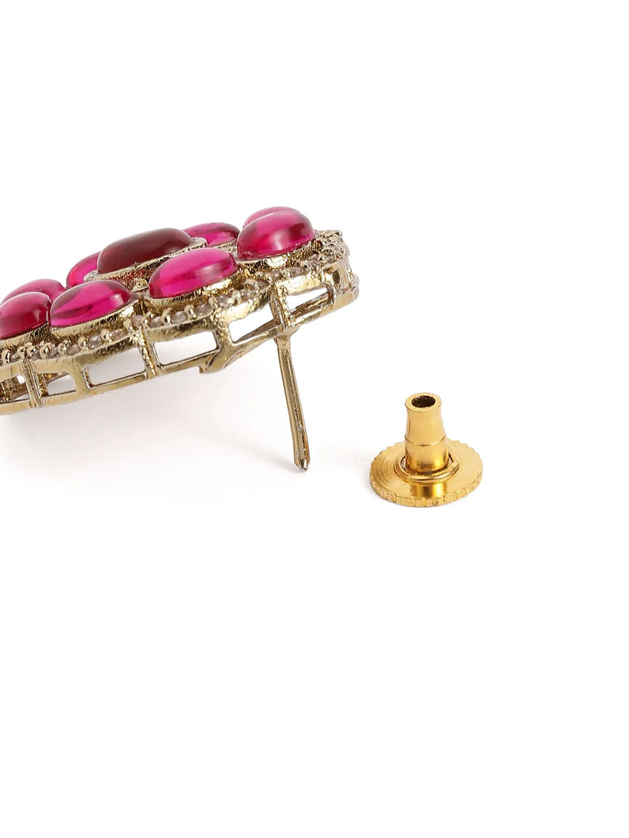 Peora Floral Charm Ruby Stud Earrings - Gold