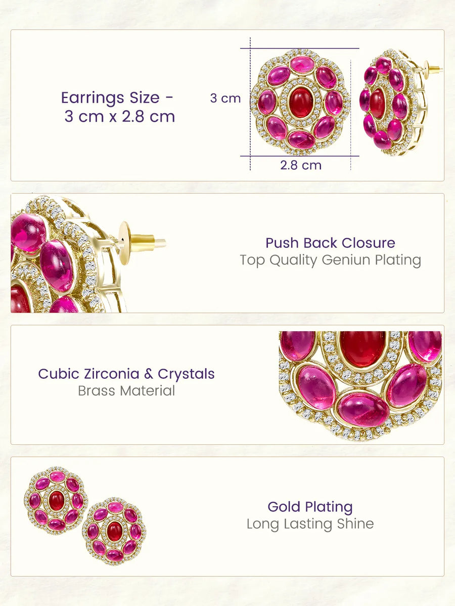 Peora Floral Charm Ruby Stud Earrings - Gold