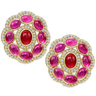 Peora Floral Charm Ruby Stud Earrings - Gold