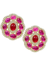 Peora Floral Charm Ruby Stud Earrings - Gold