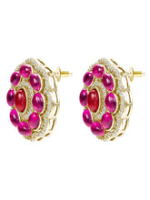 Peora Floral Charm Ruby Stud Earrings - Gold