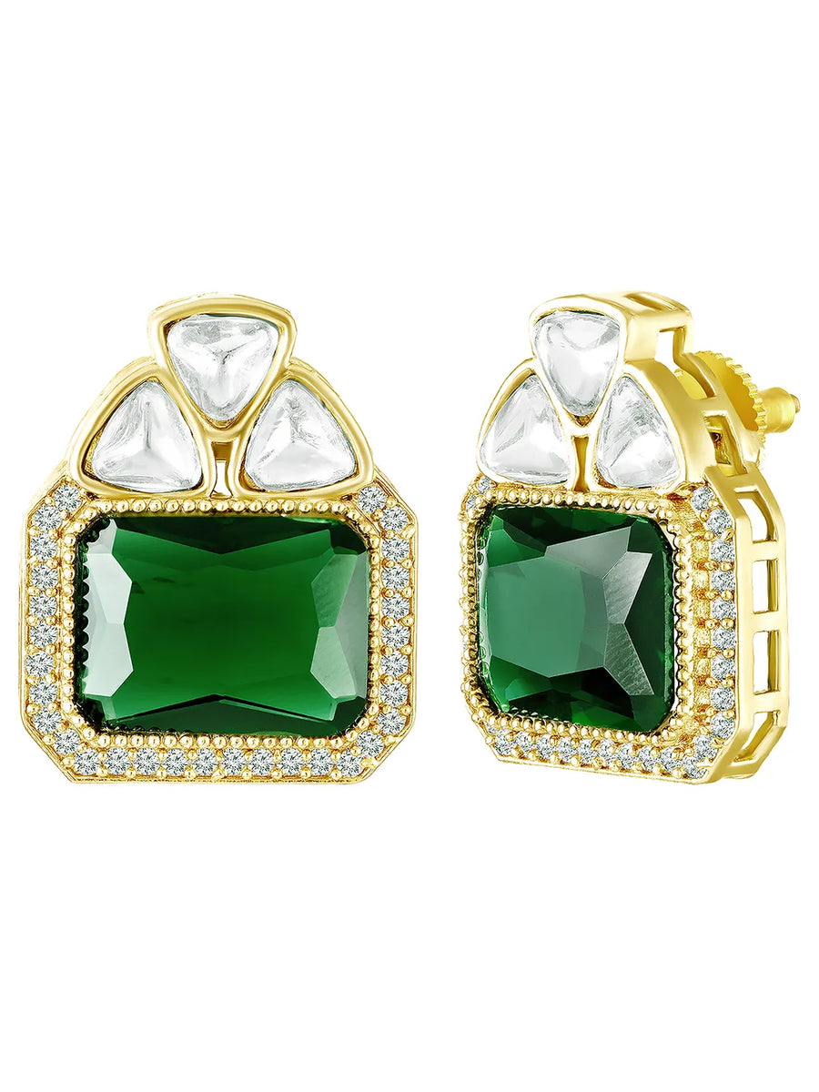 Peora Geometric Emerald Luxe Statement Earrings