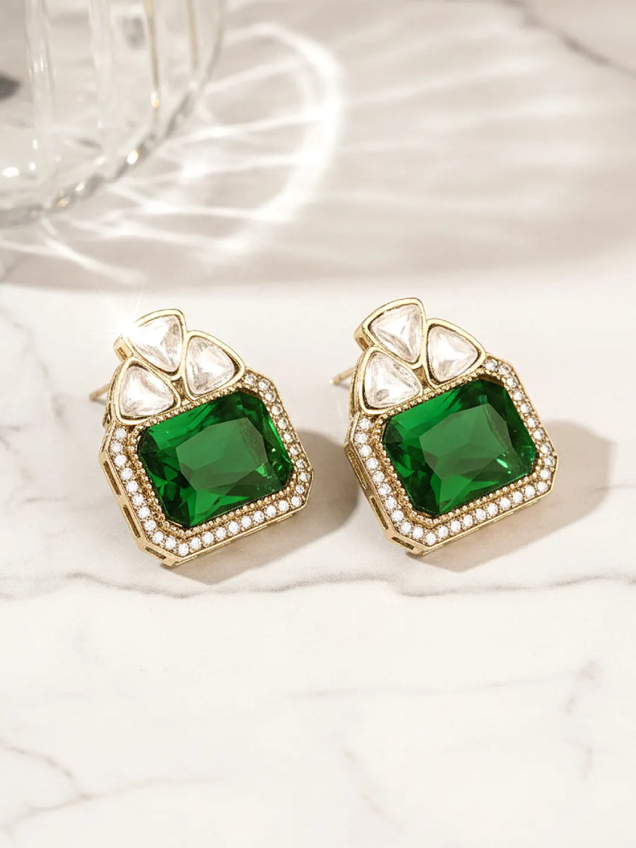 Peora Geometric Emerald Luxe Statement Earrings