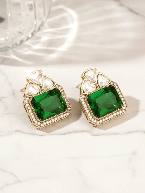Peora Geometric Emerald Luxe Statement Earrings