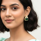 Peora Emerald Kundan Stud Earrings - Gold