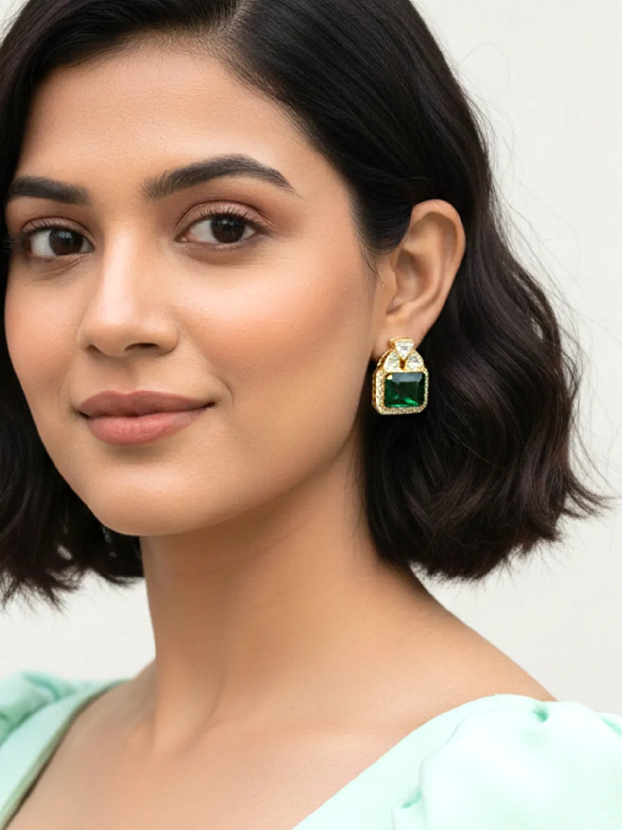 Peora Geometric Emerald Luxe Statement Earrings