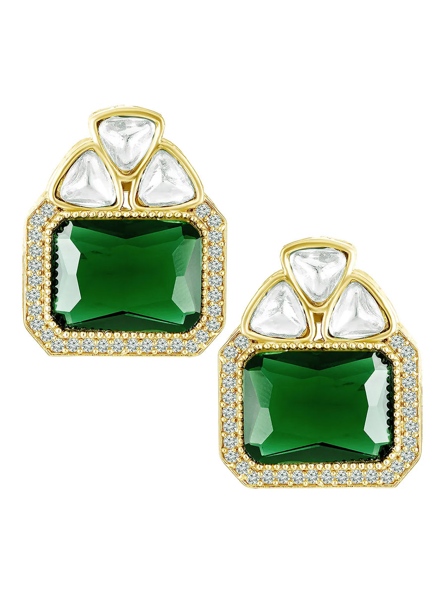 Peora Geometric Emerald Luxe Statement Earrings