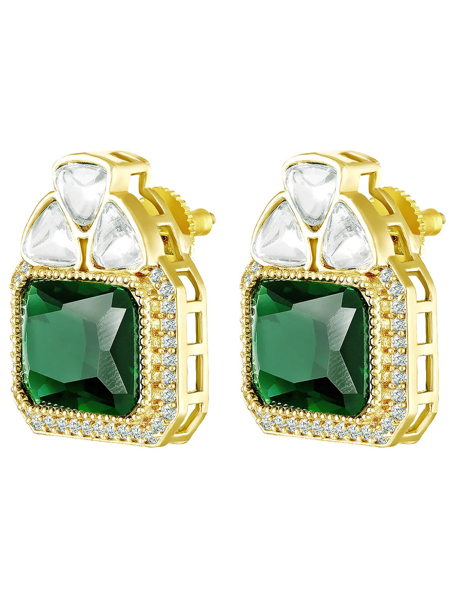 Peora Geometric Emerald Luxe Statement Earrings