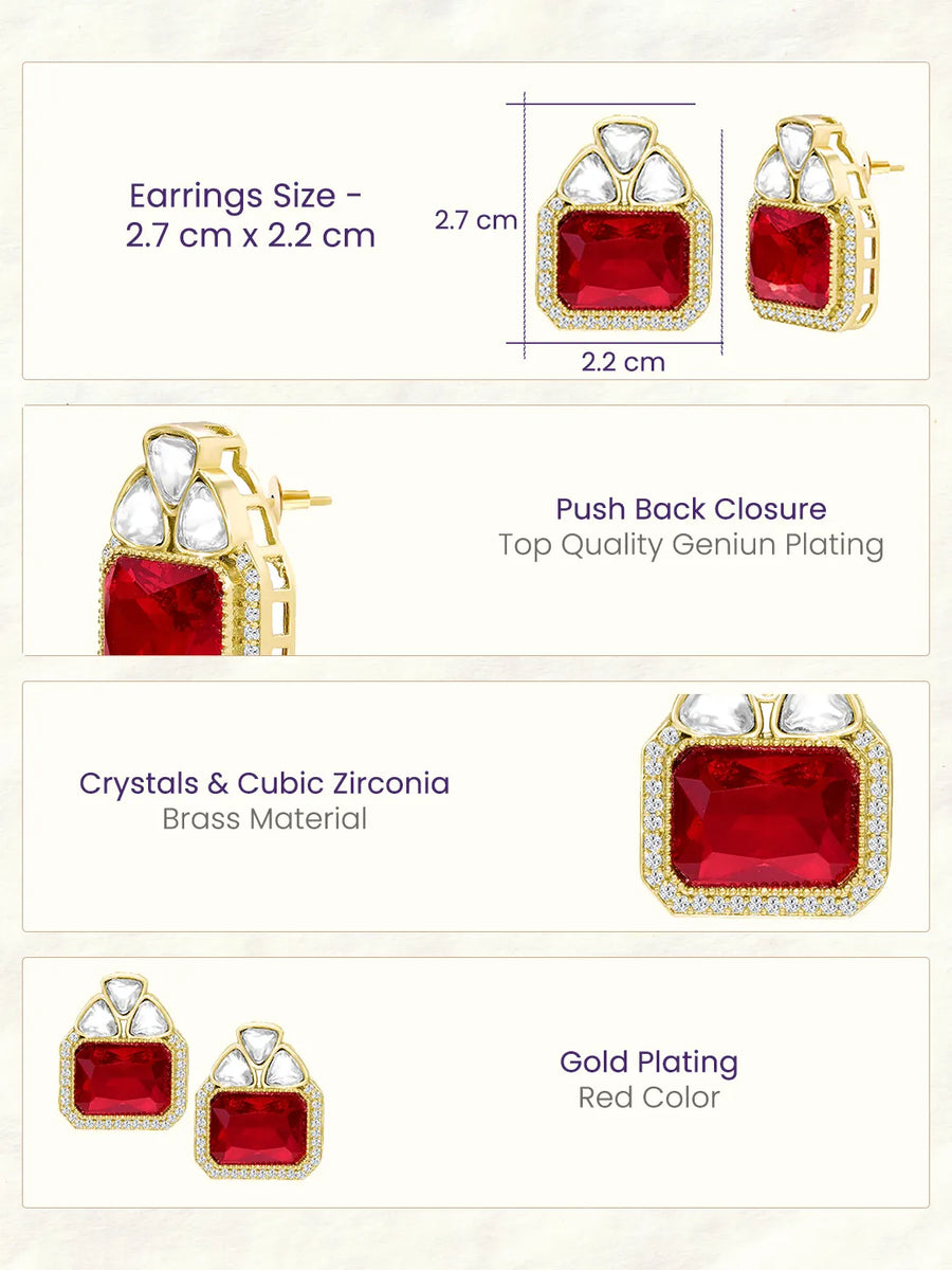 Peora Red Kundan Stud Earrings - Gold