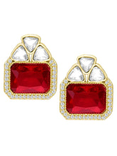 Peora Red Kundan Stud Earrings - Gold