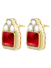 Peora Red Kundan Stud Earrings - Gold
