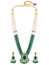 Layered Beaded Necklace & Earrings Set - Green-White