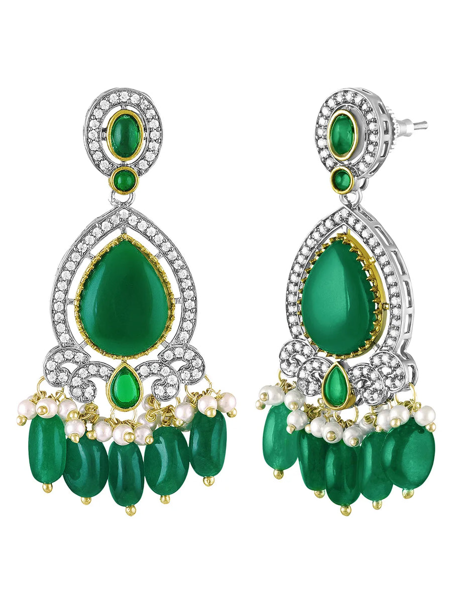 Layered Beaded Necklace & Earrings Set - Green-White