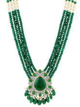 Layered Beaded Necklace & Earrings Set - Green-White