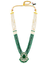 Layered Beaded Necklace & Earrings Set - Green-White