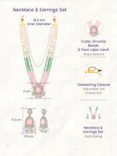 Layered Beaded Necklace & Earrings Set - Pink Mint-White