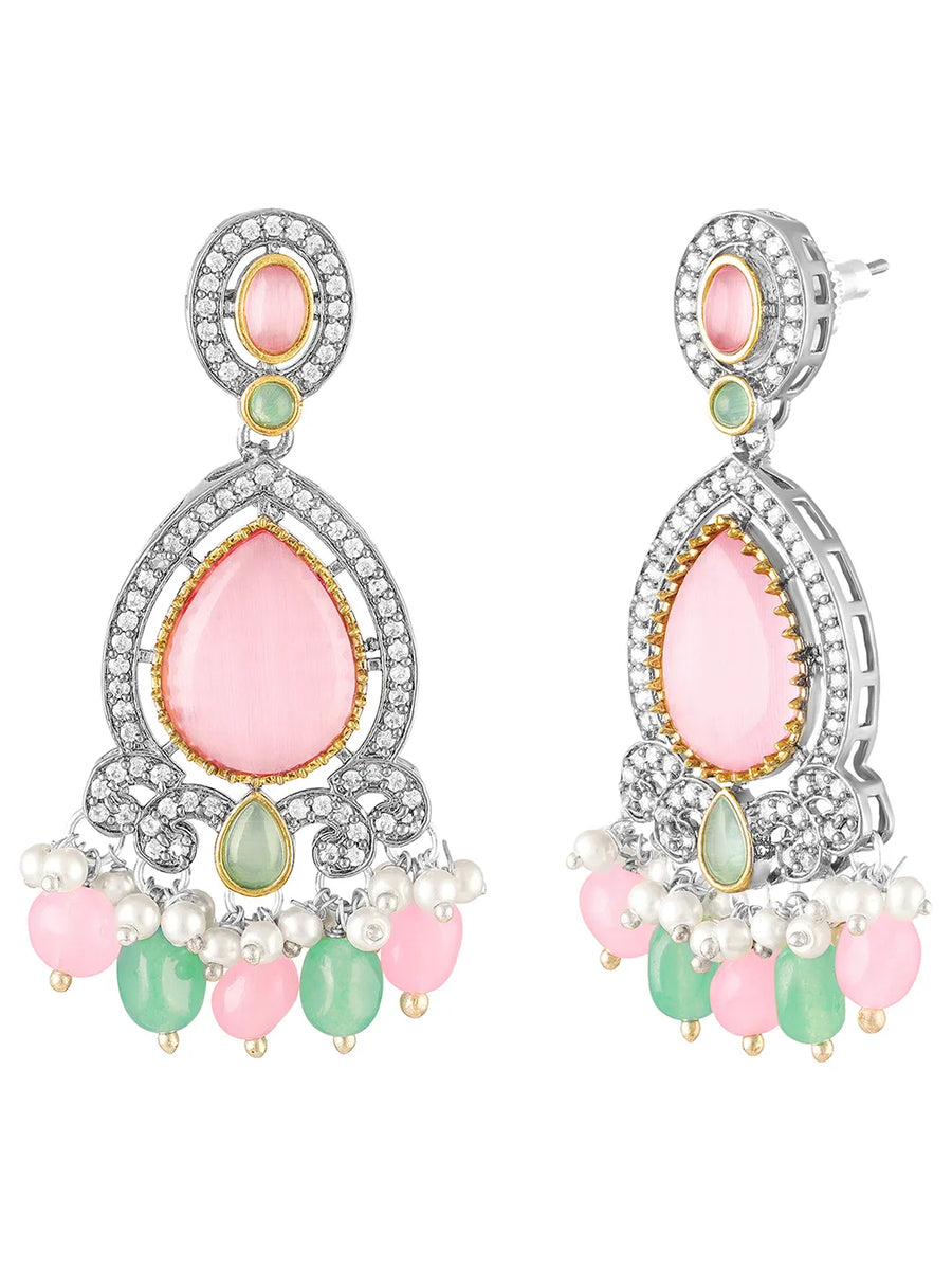 Layered Beaded Necklace & Earrings Set - Pink Mint-White