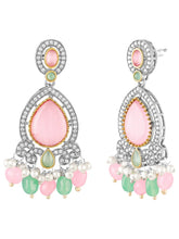 Layered Beaded Necklace & Earrings Set - Pink Mint-White