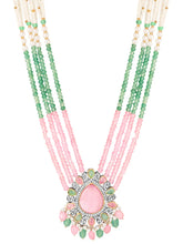 Layered Beaded Necklace & Earrings Set - Pink Mint-White