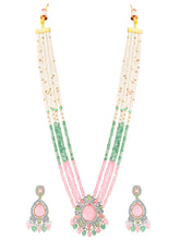 Layered Beaded Necklace & Earrings Set - Pink Mint-White
